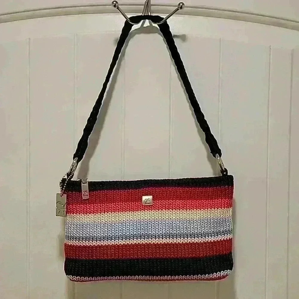 Lina Crochet Shoulder Bag Red White Blue